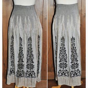 Anthropologie Lapis Brown & Cream Pleated Maxi Skirt (One Size)